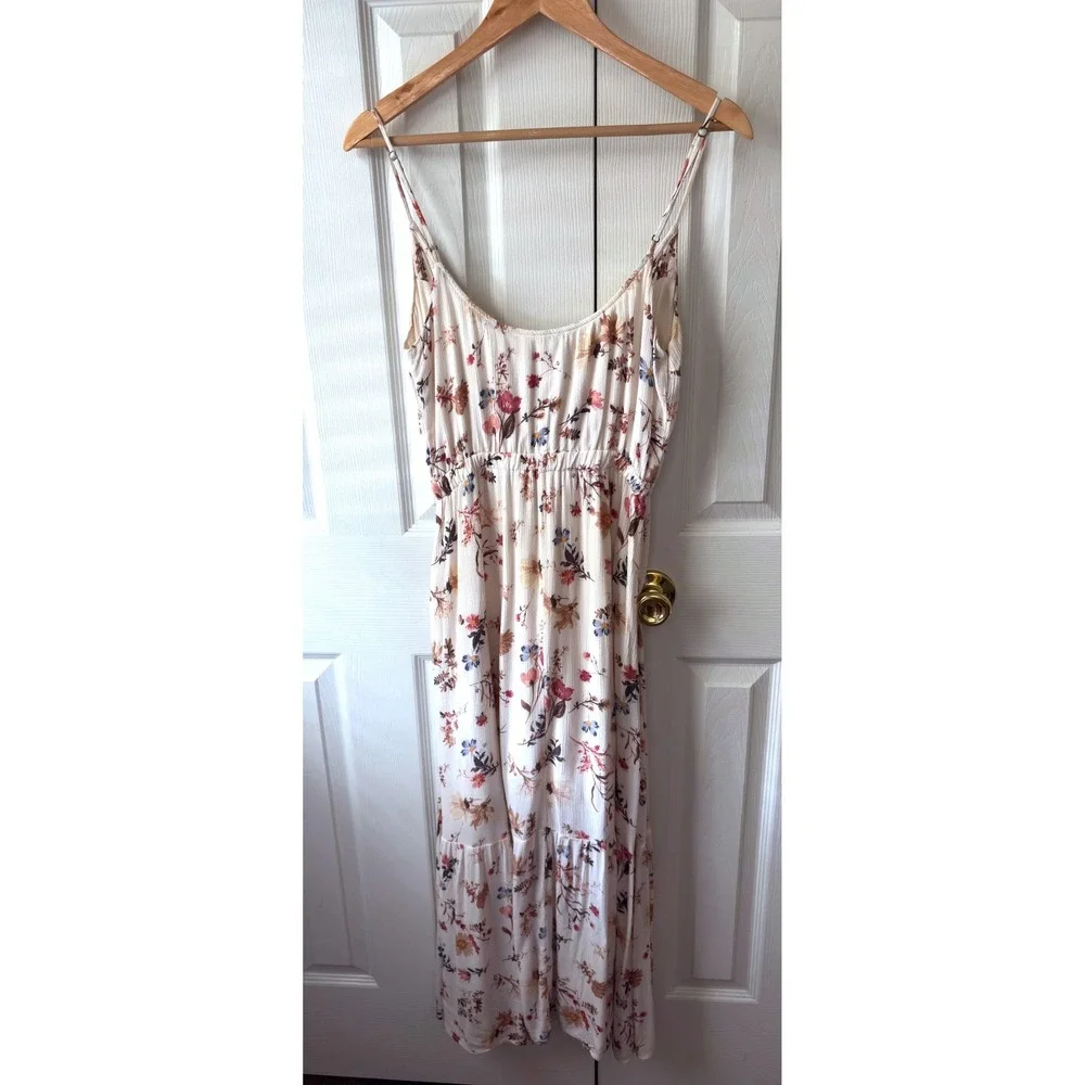 Abercrombie & Fitch Ivory Fall Floral Gauzy Cottage Sleeveless Maxi Sun Dress S